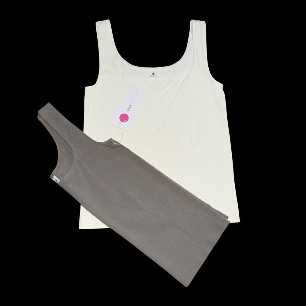 Yogalicious 2 Pack Taupe and Beige Women's Sleeveless Scoop Neck Tank Size /M - Picture 4 of 7